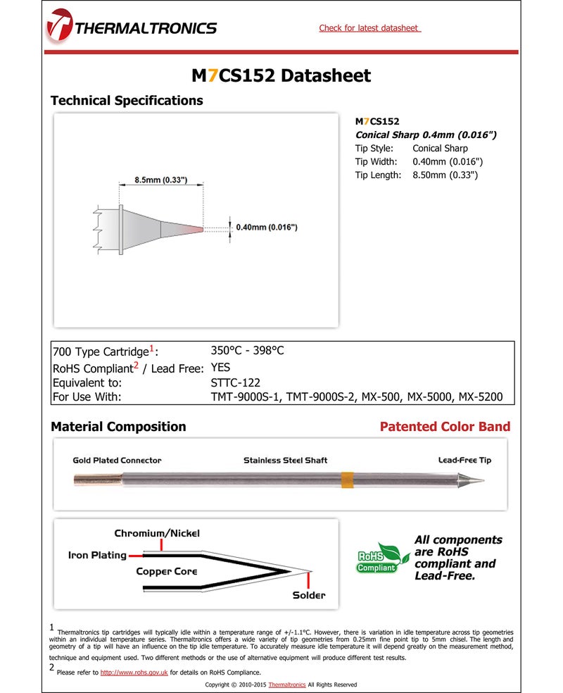 Thermaltronics M7CS152 Conical Sharp 0.4mm (0.016in) interchangeable for Metcal STTC-122